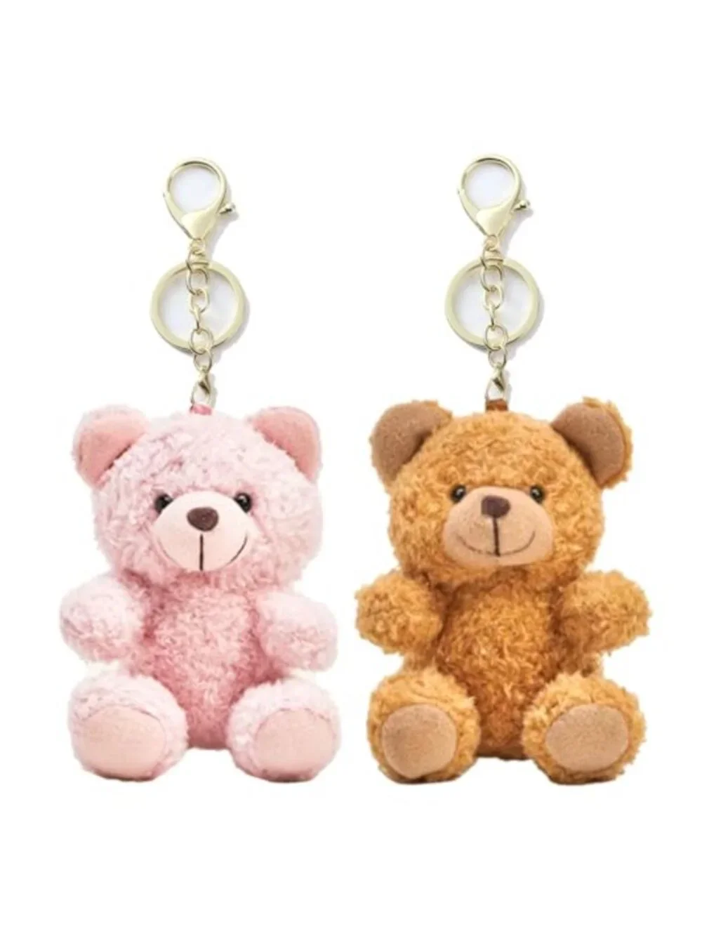 Set of 2 Plush Bear Keychains with Metal Keyrings for Bags & Backpacks